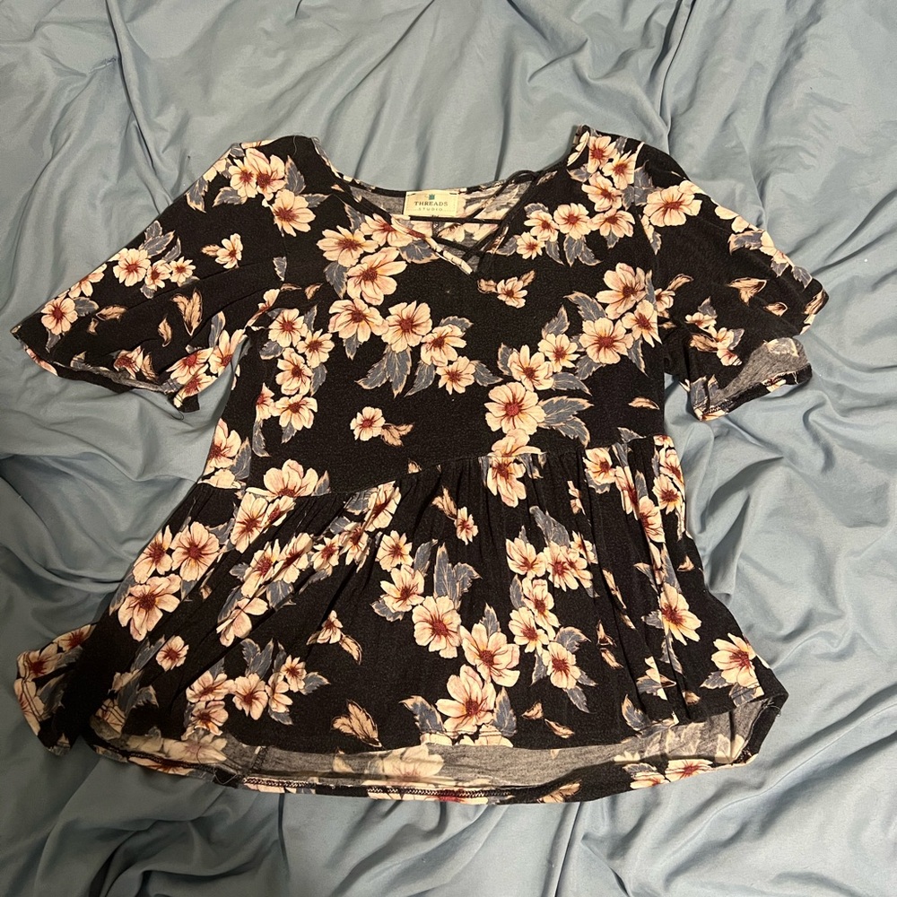 Maurices Tan and Orange Peplum Blouse